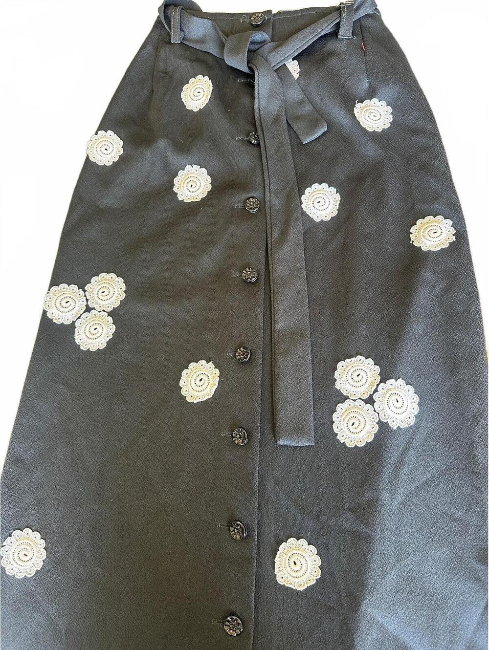 Vintage Black Lace Appliqué Maxi Skirt 26 Waist